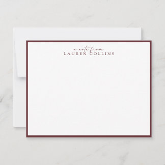 Minimalist cabernet Border Personalized Note Card