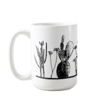 Minimalist Cactus Botanical Mug — Black and White 