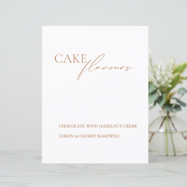 Minimalist Cake Flavours Wedding Sign (Standing Front)