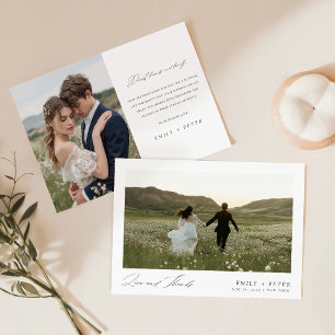 Minimalist Calligraphy  2 Photo Wedding Thank You Card