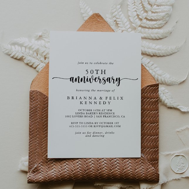 Minimalist Calligraphy 50th Wedding Anniversary  Invitation (Creator Uploaded)
