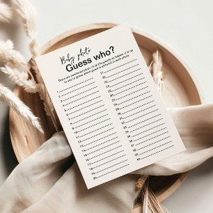 Minimalist calligraphy baby shower guess who invitation