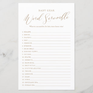 Minimalist Calligraphy Baby Shower Word Scramble