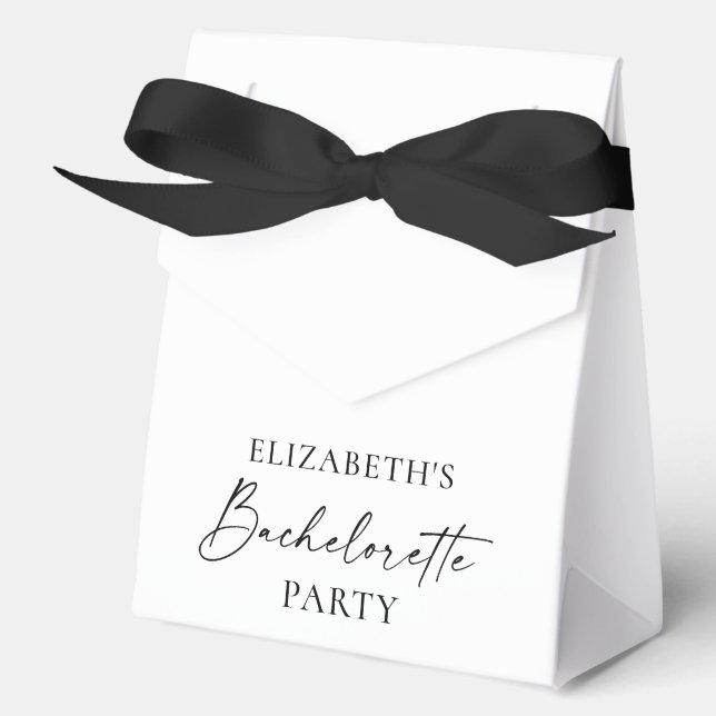 Minimalist Calligraphy Bachelorette Party Ribbon Favor Box (Front)