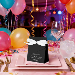 Minimalist Calligraphy Bachelorette Ribbon Black Favor Box