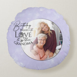 Minimalist  Calligraphy Birthday Photo Grandma Round Pillow