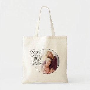 Minimalist  Calligraphy Birthday Photo Grandma Tote Bag