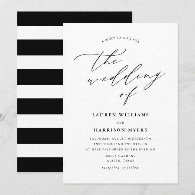 Minimalist Calligraphy Black and White | Wedding Invitation (Front/Back)