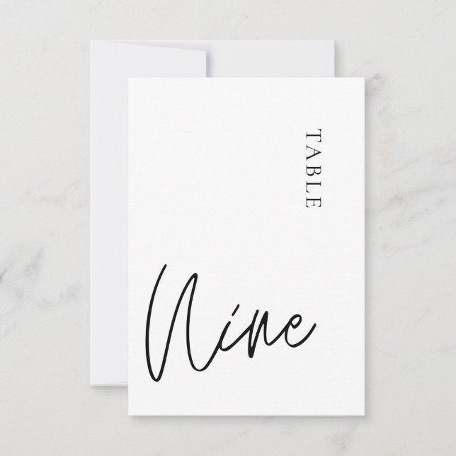 Minimalist Calligraphy Black White Table Nine Invitation (Front)