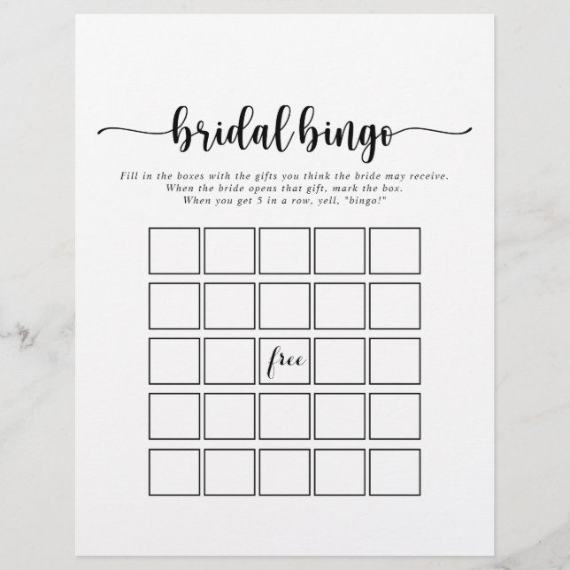 Minimalist Calligraphy Bridal Bingo Game (Front)