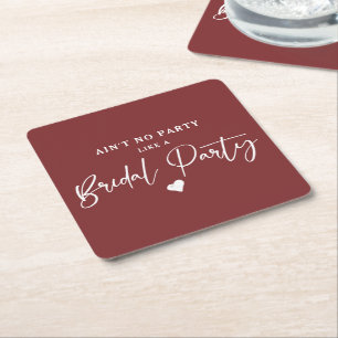 Minimalist Calligraphy Bridal Party Square Paper C Coaster