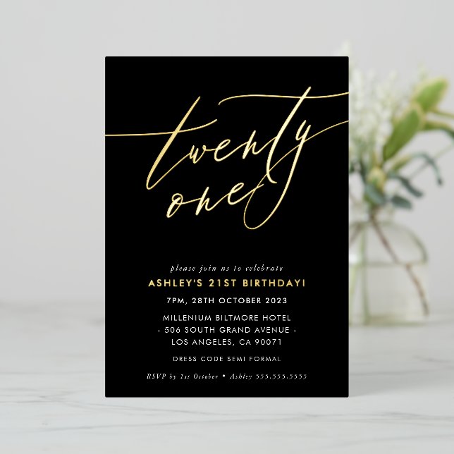 MINIMALIST Calligraphy chic 21st birthday gold Foi (Standing Front)