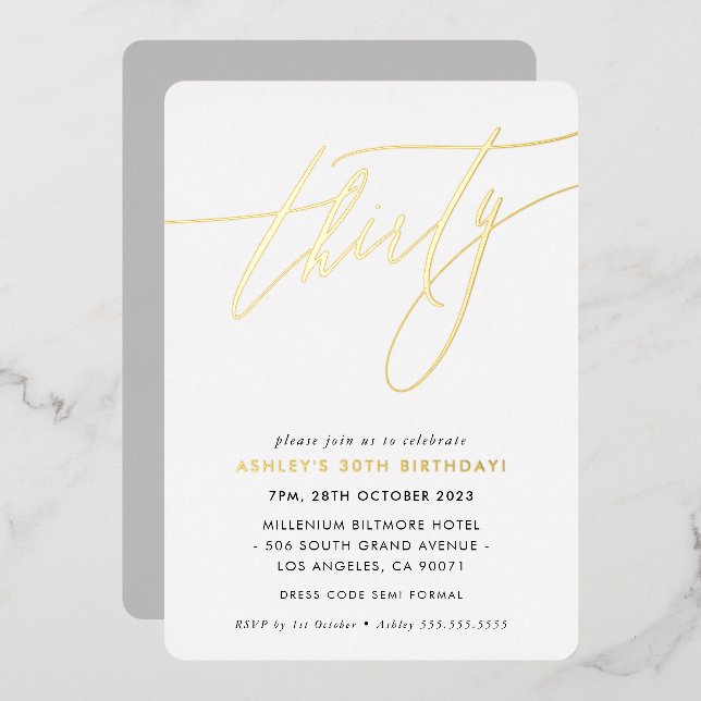 MINIMALIST Calligraphy chic 30th birthday gold (Front/Back)