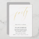 MINIMALIST Calligraphy chic 40th birthday gold<br><div class="desc">by kat massard >>> https://linktr.ee/simplysweetpaperie <<< A trendy, hand lettered invitation design for your BIRTHDAY - I have most ages available in store TIP :: 1. To change/move graphics & fonts and add more text - hit the "customise it" button. - - - - - - - - - -...</div>