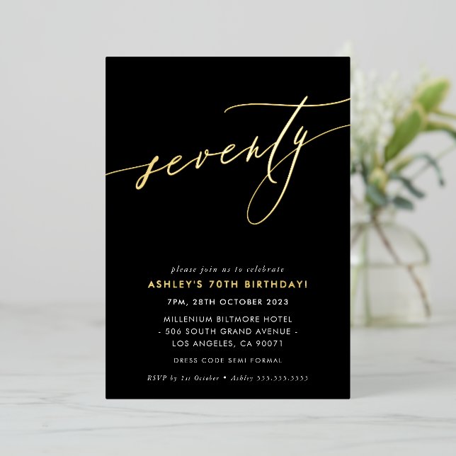 MINIMALIST Calligraphy chic 70th birthday gold Foi (Standing Front)