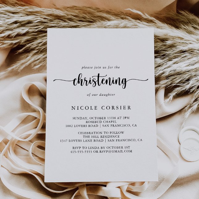 Minimalist Calligraphy Christening Invitation (Creator Uploaded)