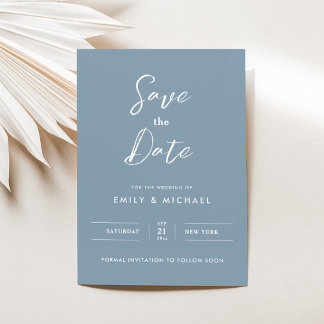 Minimalist Calligraphy Dusty Blue Save The Date