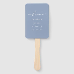 Minimalist Calligraphy Dusty Blue Wedding Program Hand Fan