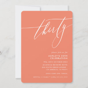 MINIMALIST Calligraphy elegant 30th party coral Invitation