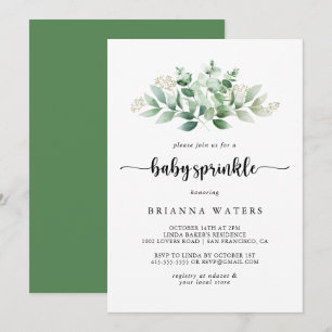 Minimalist Calligraphy Eucalyptus Baby Sprinkle  Invitation