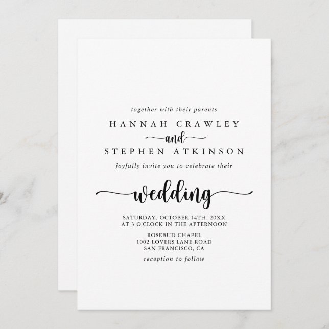 Minimalist Calligraphy Front & Back Wedding Invitation (Front/Back)