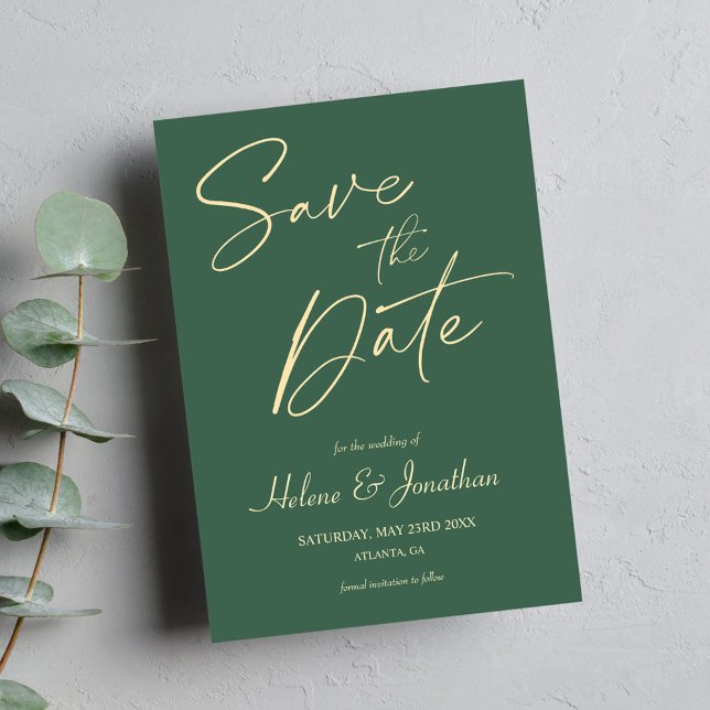 Minimalist Calligraphy Green Elegant Wedding Save The Date (Minimalist Calligraphy Sage Green Wedding Save The Date)