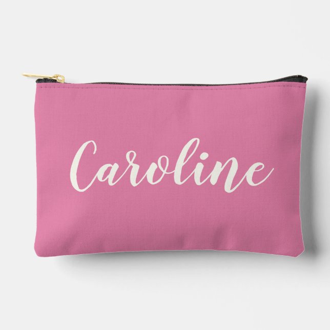 Minimalist Calligraphy Hot Pink Personalized Name  Accessory Pouch (Front)