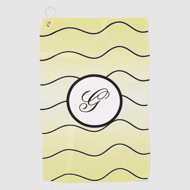 Minimalist Calligraphy Initial Subdued Yellow Golf Towel (Front)