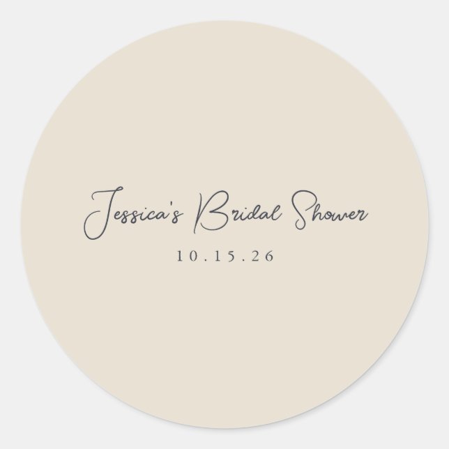 Minimalist Calligraphy Ivory Black Bridal Shower  Classic Round Sticker (Front)