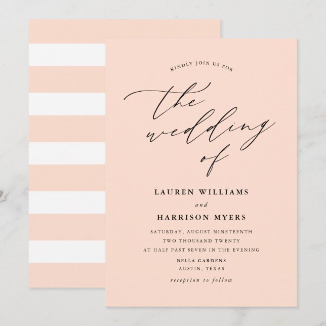 Minimalist Calligraphy Light Peach | Wedding Invitation (Front/Back)