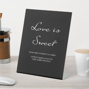 Minimalist Calligraphy Love is Sweet Black Wedding Pedestal Sign