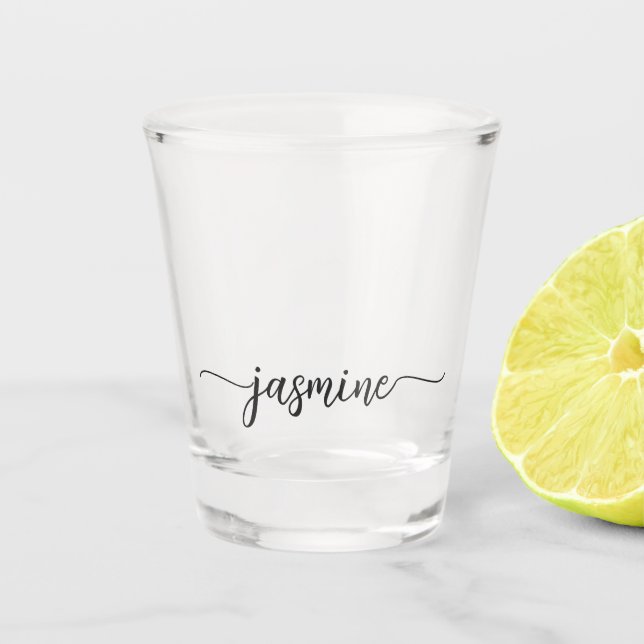 Minimalist Calligraphy Monogram Girly Script Shot Glass (Front)