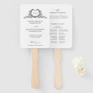 Minimalist Calligraphy monogram Wedding Program Hand Fan