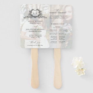 Minimalist Calligraphy monogram Wedding Program Hand Fan