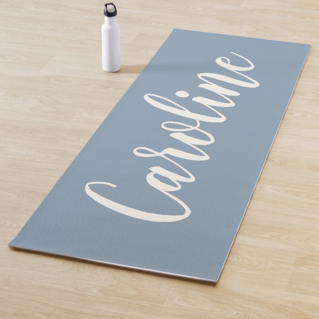 Minimalist Calligraphy Personalized in Dusty Blue Yoga Mat (In Situ)
