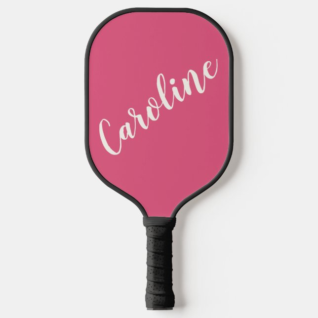 Minimalist Calligraphy Personalized in Hot Pink Pickleball Paddle (Front)