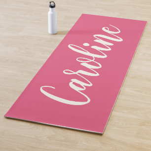 Minimalist Calligraphy Personalized in Hot Pink  Yoga Mat