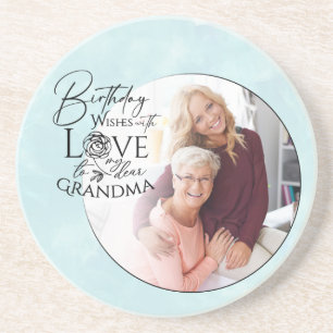 Minimalist Calligraphy Photo Birthday Grandma Coaster
