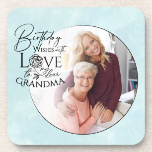 Minimalist Calligraphy Photo Birthday Grandma Coaster