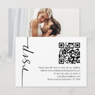 Minimalist Calligraphy Photo QR Code Wedding RSVP  Card
