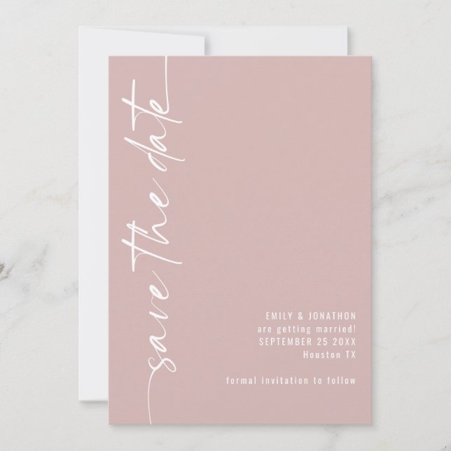 Minimalist Calligraphy QR Code Dusty Rose Wedding  Save The Date (Front)