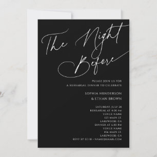Minimalist Calligraphy Rehearsal Dinner Black Invitation
