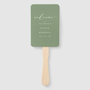 Minimalist Calligraphy Sage Green Wedding Program Hand Fan