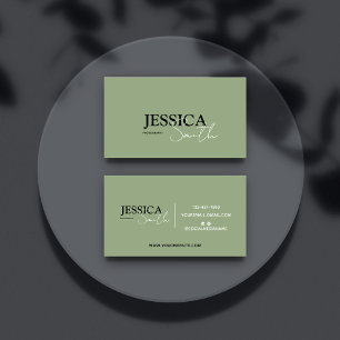 Minimalist Calligraphy Script Boho Sage Green Business Card