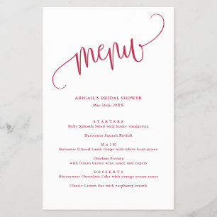 Minimalist Calligraphy Script, Magenta Paper Menu
