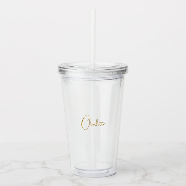 Minimalist Calligraphy Script Name Gold Colour Acrylic Tumbler (Front)