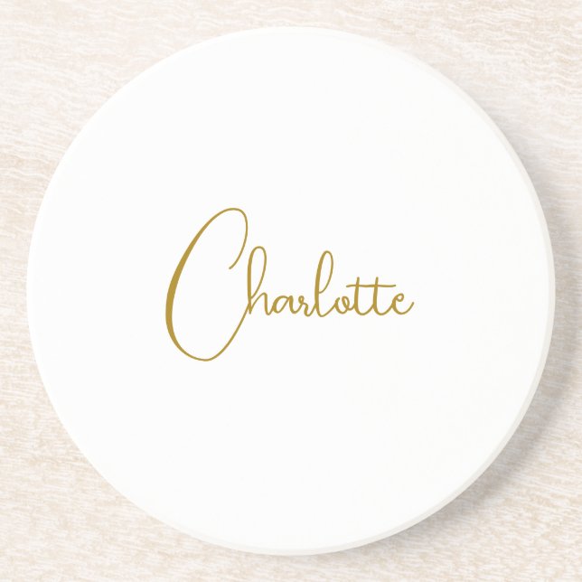 Minimalist Calligraphy Script Name Gold Colour Coaster (Front)