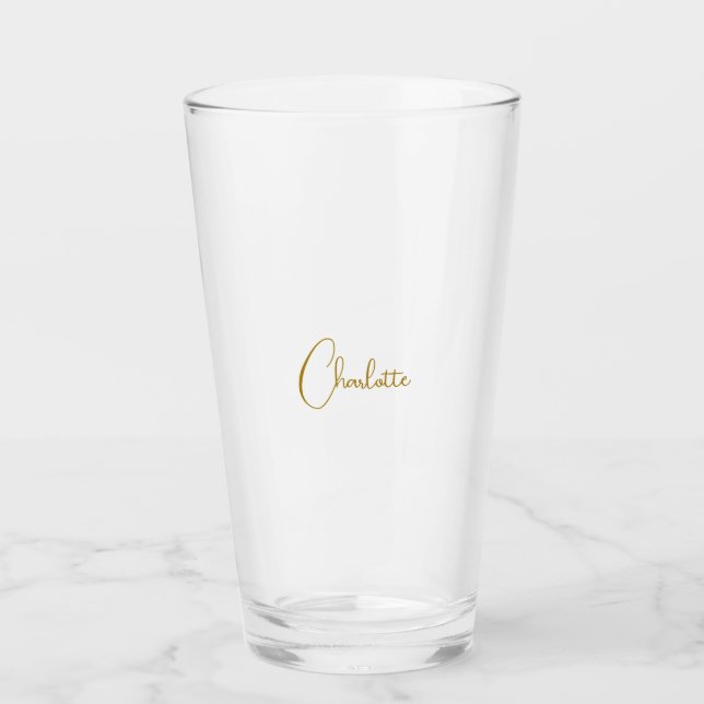 Minimalist Calligraphy Script Name Gold Colour Glass (Front)