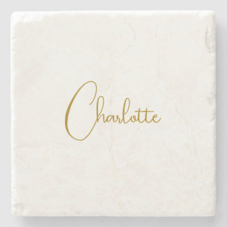 Minimalist Calligraphy Script Name Gold Colour Stone Coaster