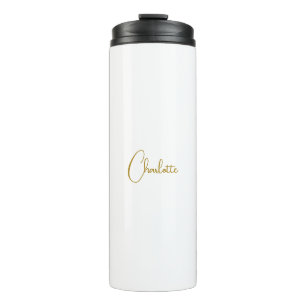 Minimalist Calligraphy Script Name Gold Colour Thermal Tumbler